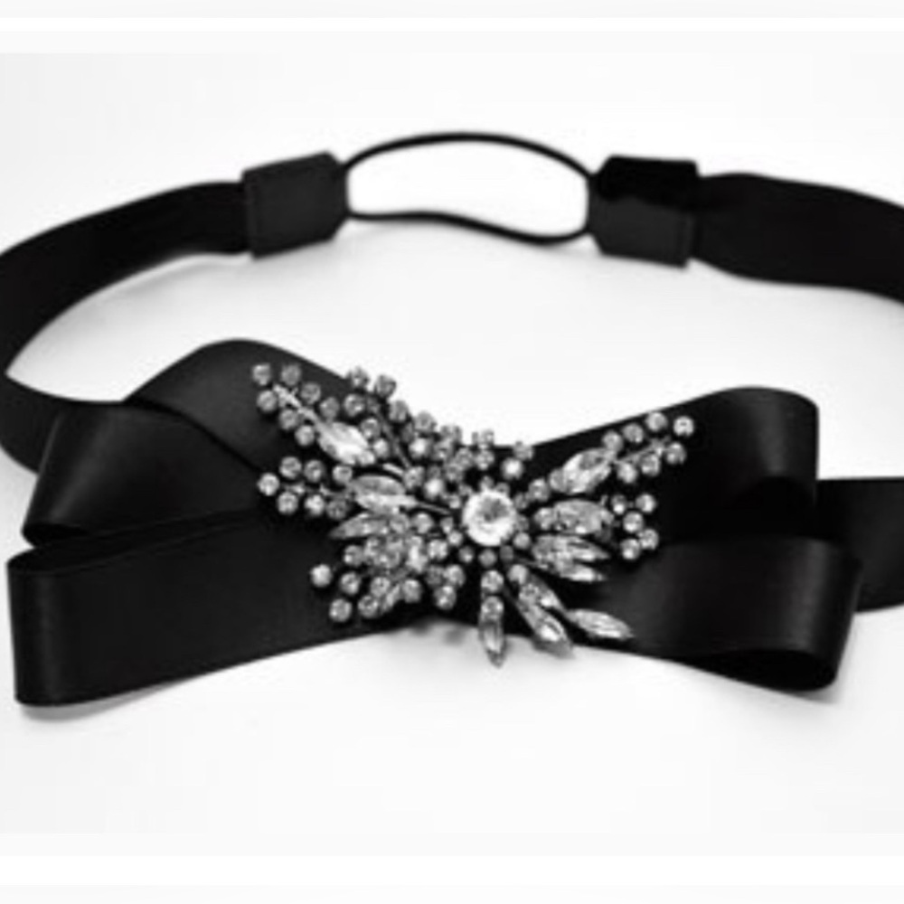 Jennifer Behr Gunmetal Crystal Spray With Bow Loops On Satin
